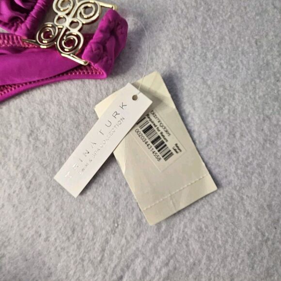 TRINA TURK Fuschia Bikini Bottom NWT Sz 12 Gold - Picture 4 of 5